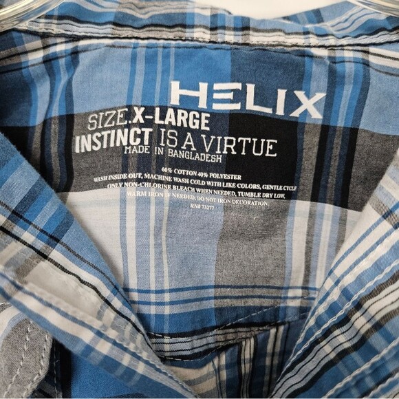 HELIX Shirt Boys Size XL Plaid Long Sleeve Roll Up Pockets Skull Skater See Pics - Picture 2 of 10